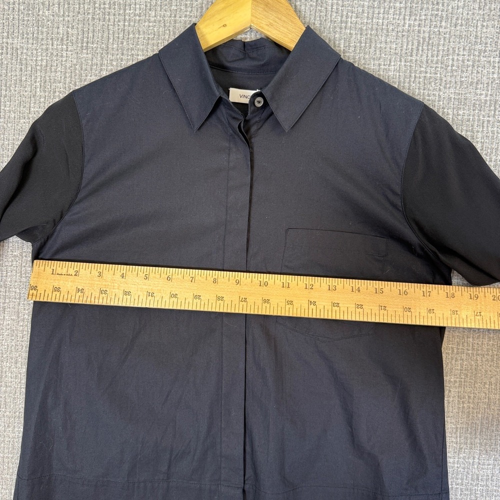 Vince‎ Silk Combo Mixed Media Button Down Long Sleeve Top Black Sz 2 - Picture 9 of 12